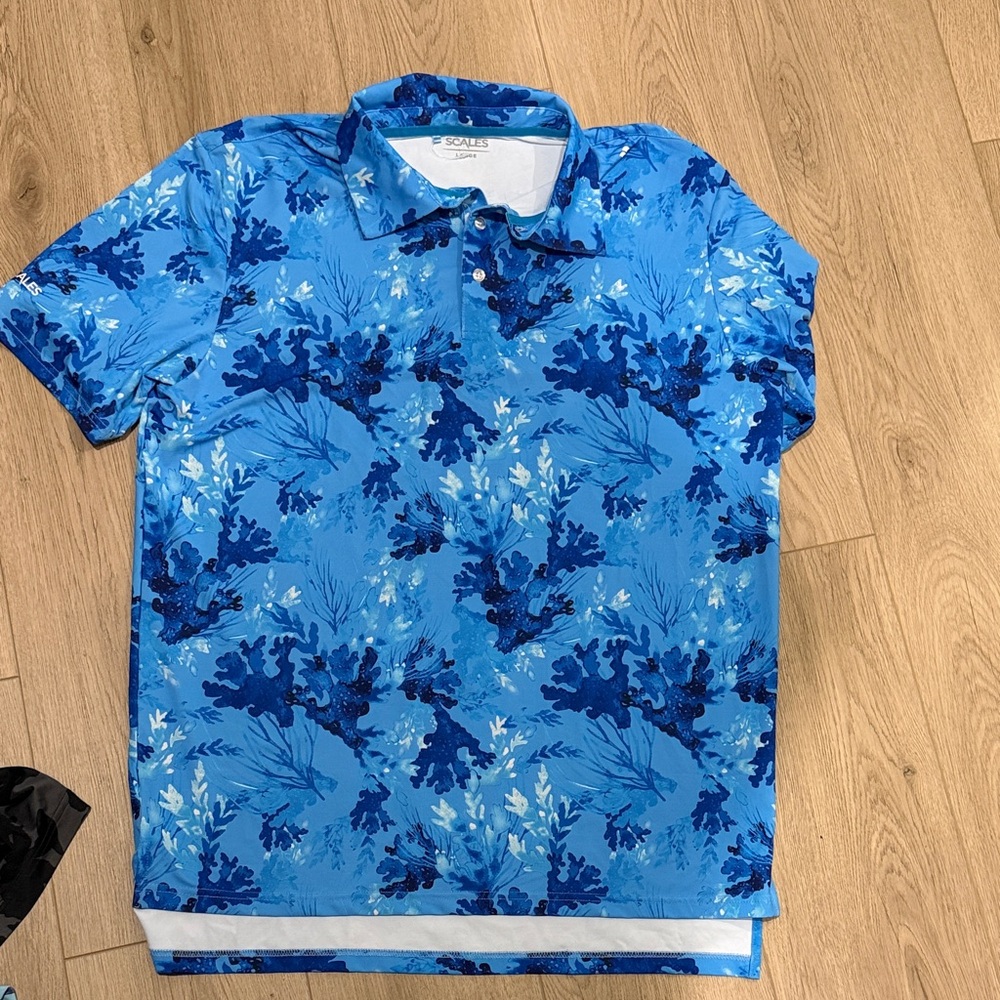 Men's Blue Floral Polo Shirt